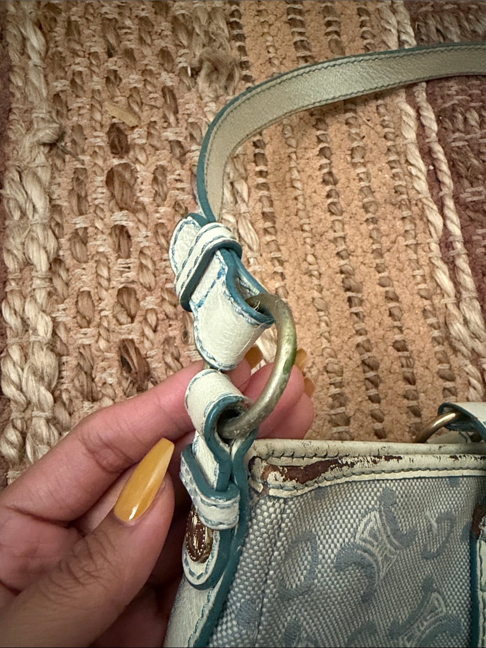 Celine Light Blue Canvas and Leather Crossbody Shoulder Bag - Picture 3 of 6